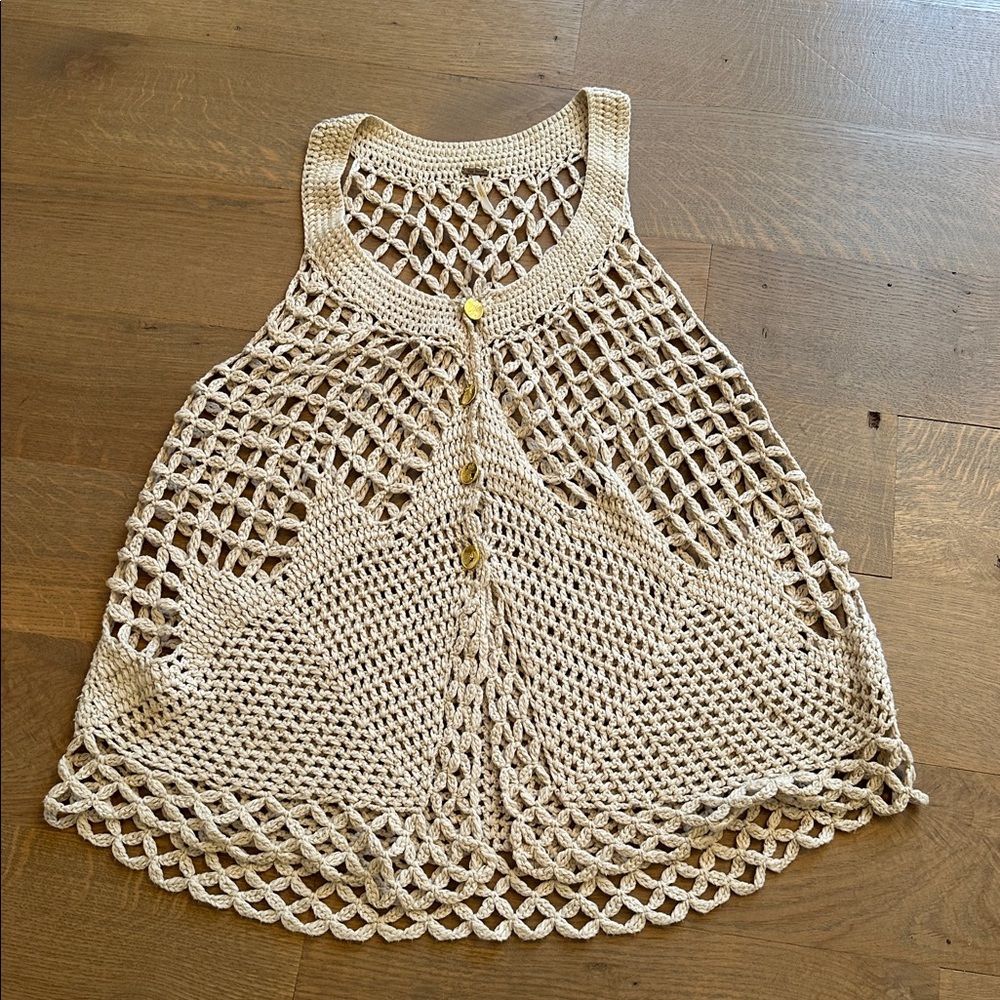 Free People  Beige Crochet Sleeveless vest